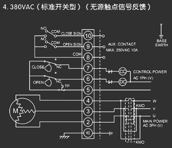 380VAC標準開(kāi)關(guān)型<a href='http://www.clothart.com.cn/Product/diefa/diandongdiefa/' target='_blank'>電動(dòng)<a href='http://www.clothart.com.cn/Product/diefa/' target='_blank'>蝶閥</a></a>接線(xiàn)圖